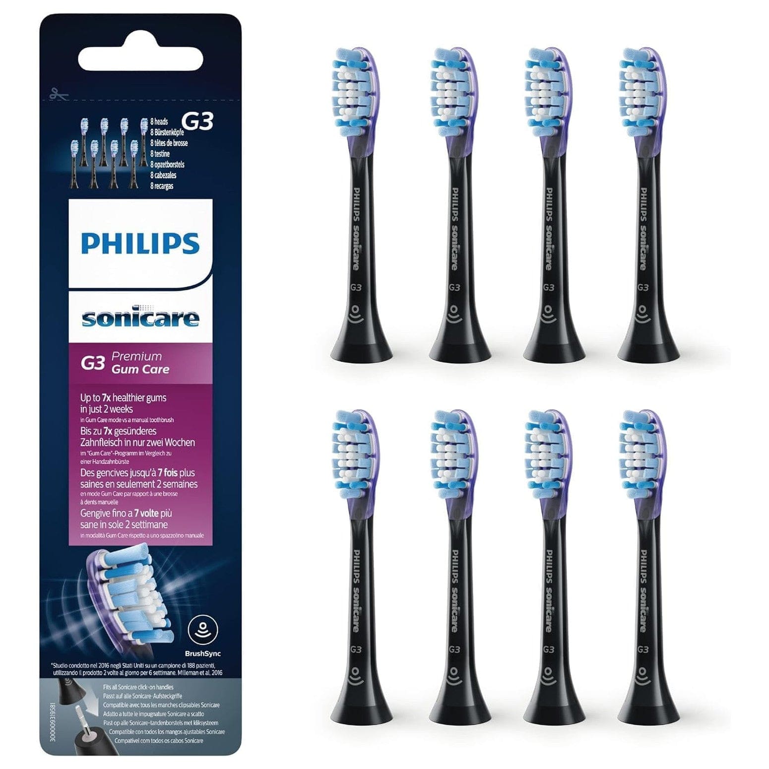Philips Sonicare G3 Premium Gum Care, Original Ersatzbürstenköpfe, Schwarz, 6Er-Pack, HX9056/88 Alt / 1 Stück (8Er Pack)