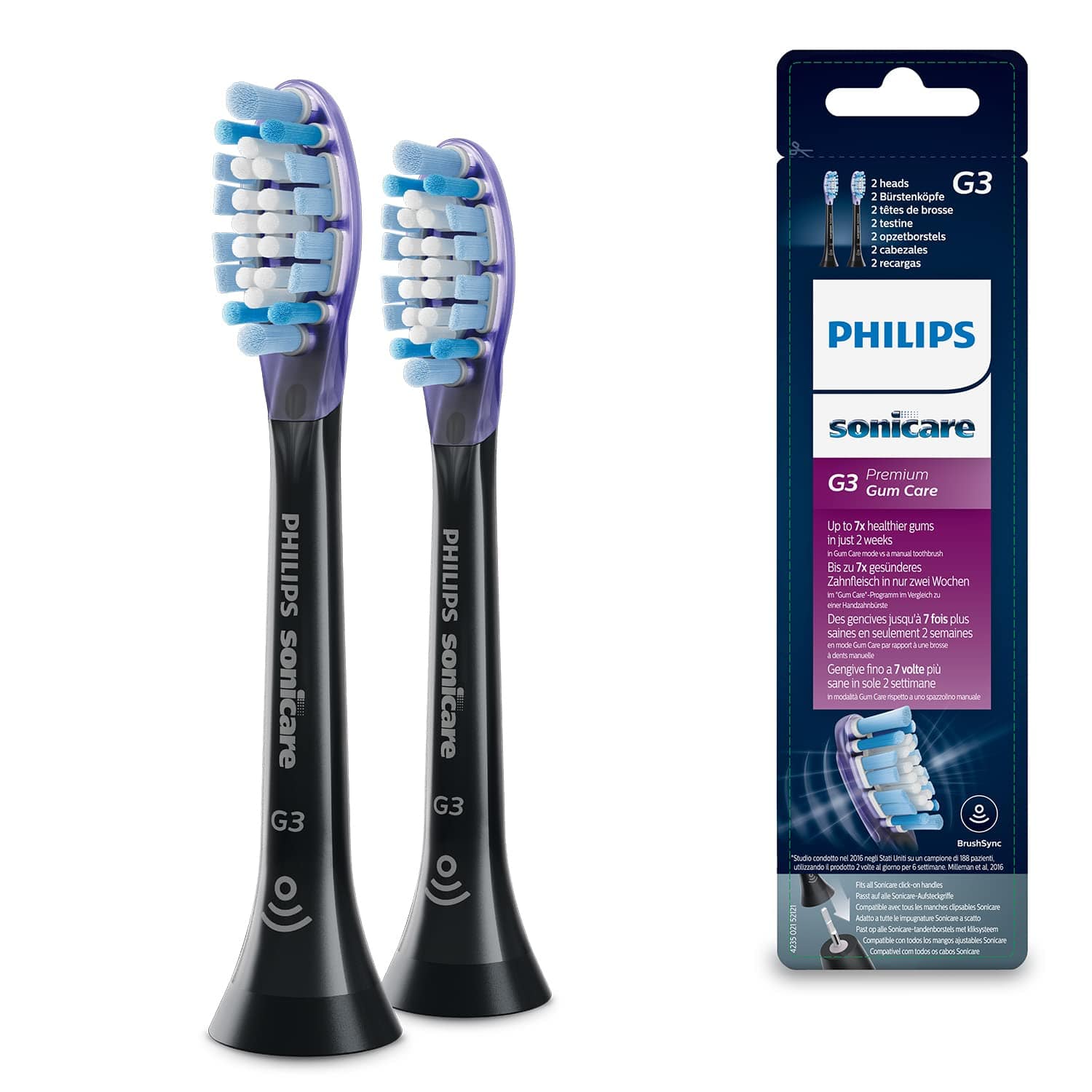 Philips Sonicare G3 Premium Gum Care, Original Ersatzbürstenköpfe, Schwarz, 6Er-Pack, HX9056/88 Alt / 2 Stück (1Er Pack)