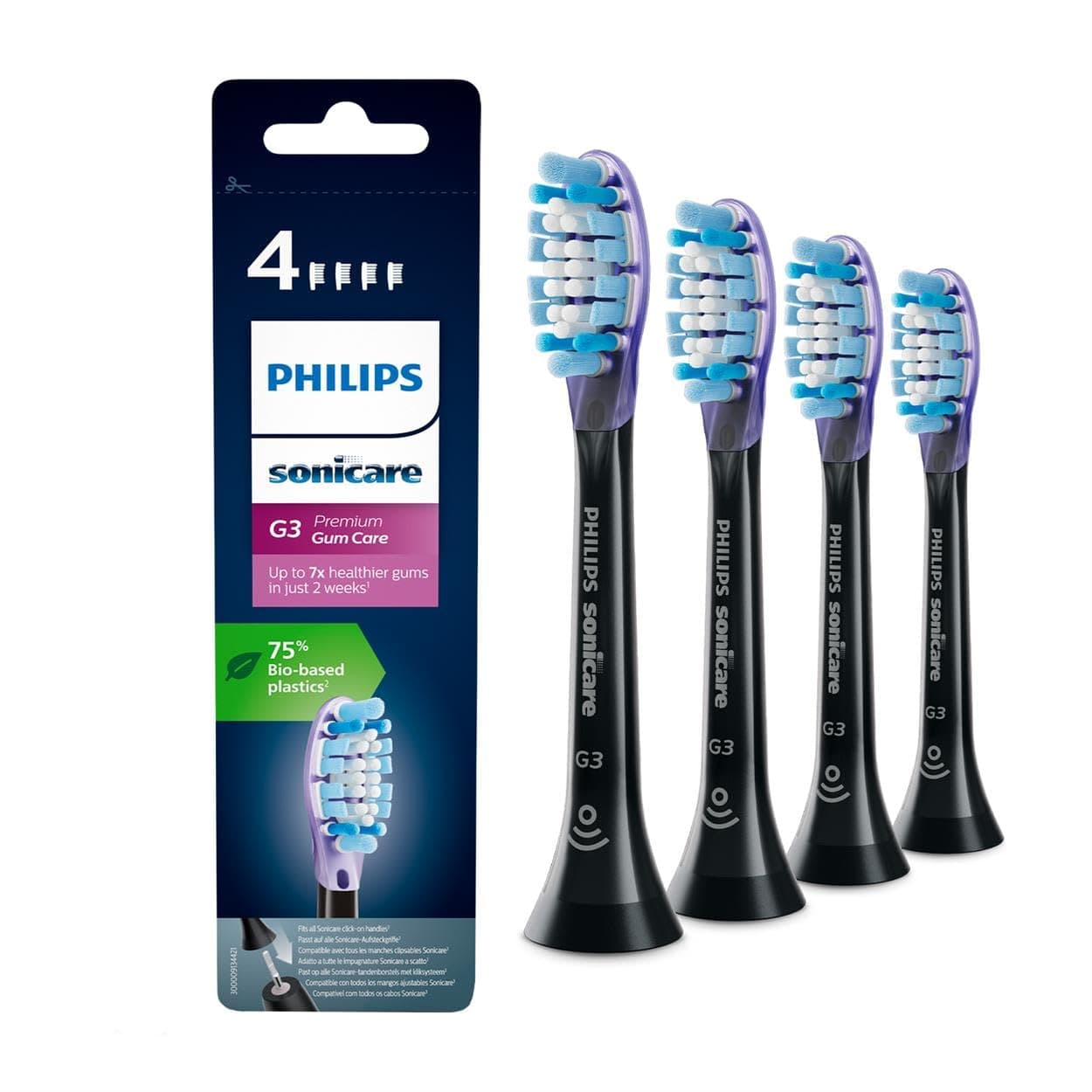 Philips Sonicare G3 Premium Gum Care, Original Ersatzbürstenköpfe, Schwarz, 6Er-Pack, HX9056/88 Alt / 4 Stück (1Er Pack)