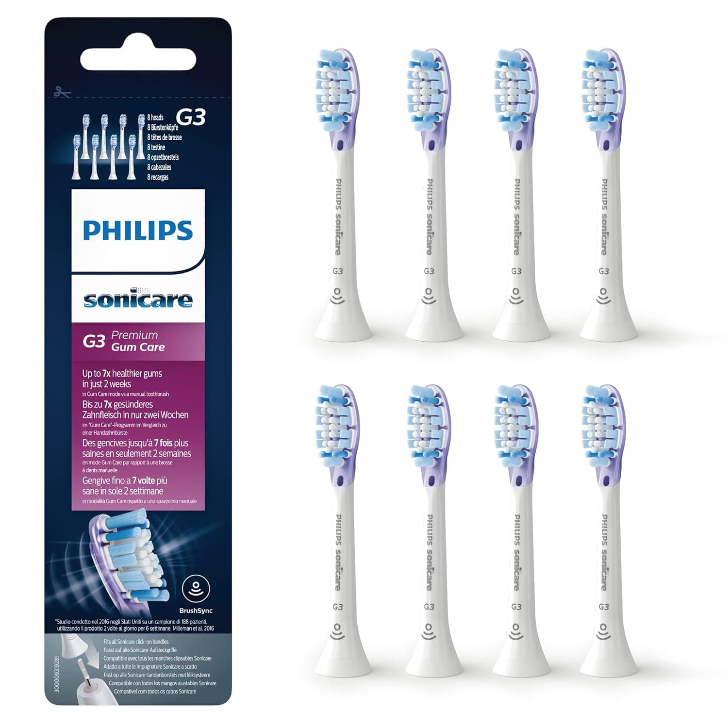 Philips Sonicare G3 Premium Gum Care, Original Ersatzbürstenköpfe, Weiß, 4Er-Pack, HX9054/87 Alt / 1 Stück (8Er Pack)