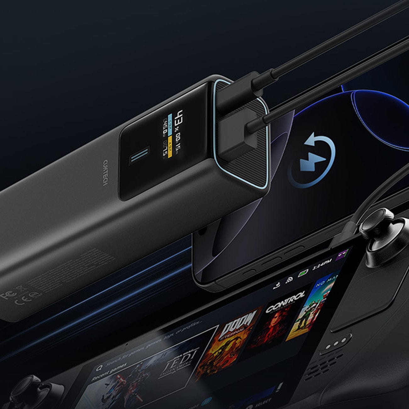 Powerbank Cuktech CKPB100PGLBL 150W 10000mAh USB-C USB-A - black