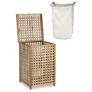Relaxdays Wäschesammler Mit Deckel, 75 L Stoff-Wäschesack, Walnussholz, HBT: 67,5X45,7X45,7 Cm, Wäschesortierer, Natur Single