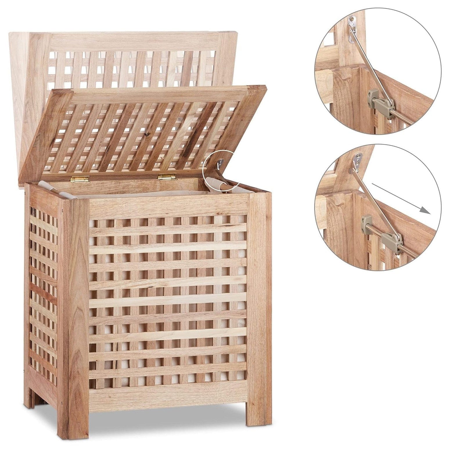 Relaxdays Wäschetruhe Walnuss Mit Deckel, Entnehmbarer Wäschesack Ca. 70 L Volumen, Geschlossener Wäschesammler Holz HBT Ca. 55,5 X 52,5 X 39,5 Cm, Natur