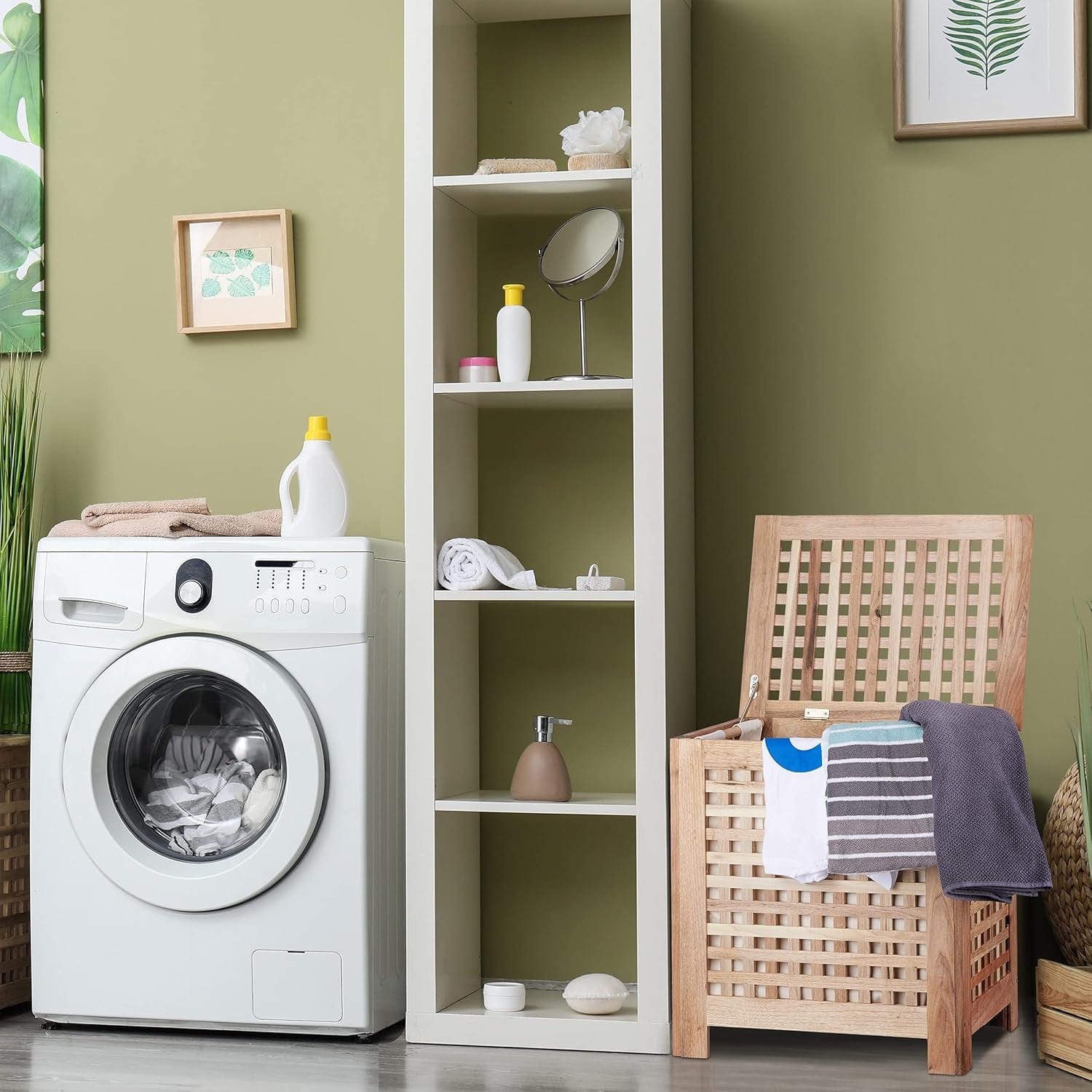 Relaxdays Wäschetruhe Walnuss Mit Deckel, Entnehmbarer Wäschesack Ca. 70 L Volumen, Geschlossener Wäschesammler Holz HBT Ca. 55,5 X 52,5 X 39,5 Cm, Natur