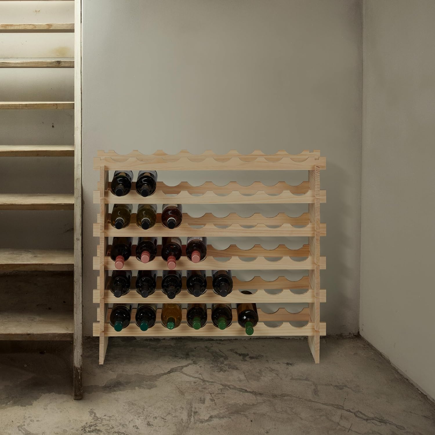 Relaxdays Weinregal, Für 48 Weinflaschen, Stapelbares Flaschenregal, Hxbxt 73 X 82 X 25 Cm, Erweiterbar, Holz, Natur