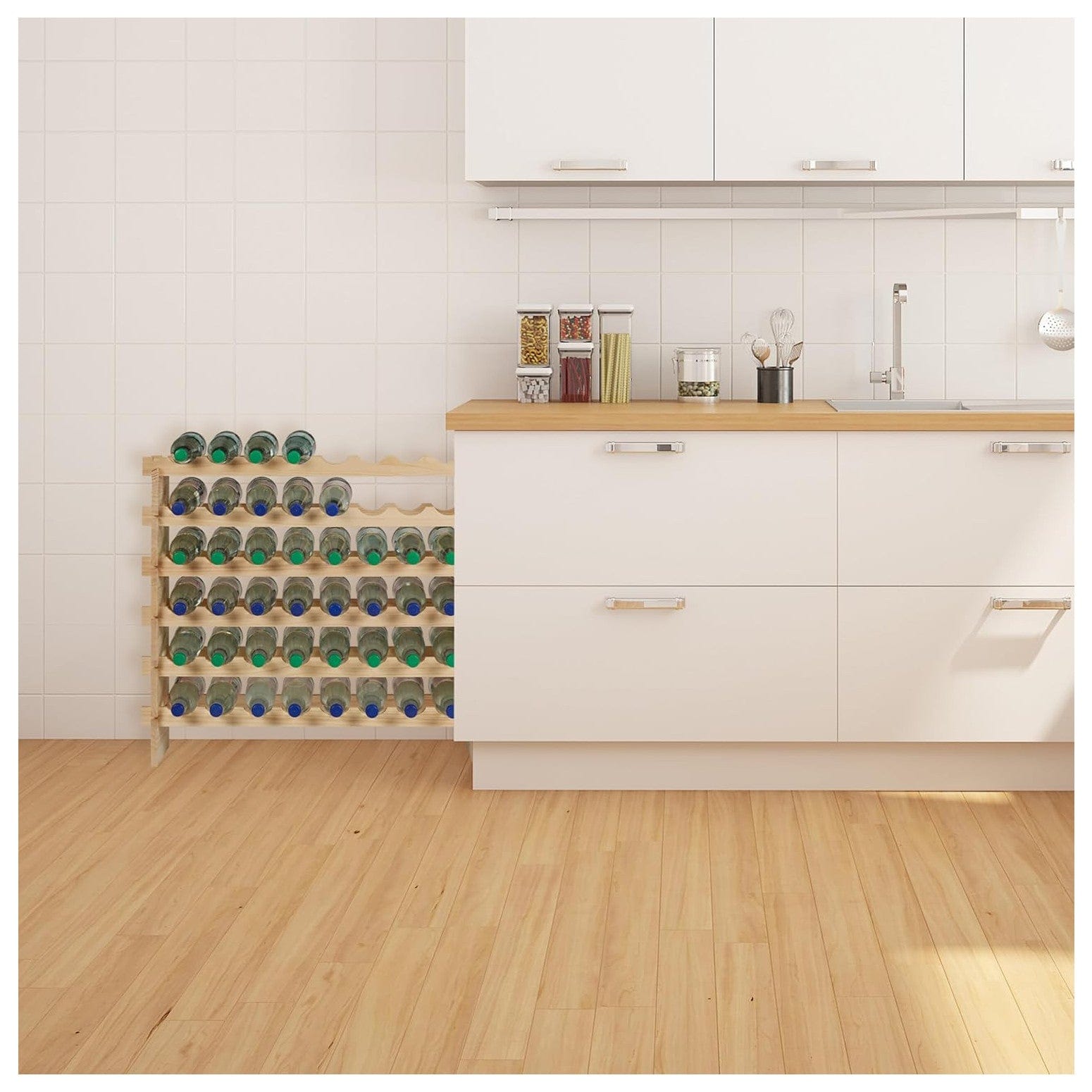 Relaxdays Weinregal, Für 48 Weinflaschen, Stapelbares Flaschenregal, Hxbxt 73 X 82 X 25 Cm, Erweiterbar, Holz, Natur