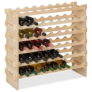 Relaxdays Weinregal, Für 48 Weinflaschen, Stapelbares Flaschenregal, Hxbxt 73 X 82 X 25 Cm, Erweiterbar, Holz, Natur