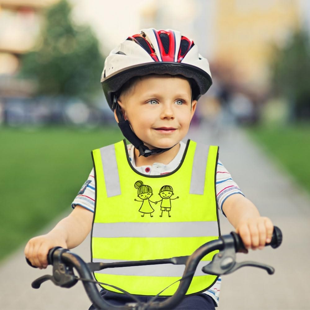 Roxnvm Warnweste Kinder, 2 Stücke Warnwesten Auto Kinder, Sicherheitsweste Kinder, Warnweste Fahrrad Kind Von(3-12 Jahre), Reflektorweste Für Den Schulweg, Radfahren, Straßenverkehr(A)