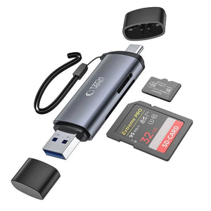SD micro SD card reader with USB-C and USB-A