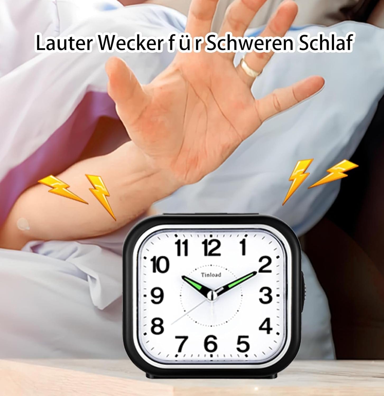Seniorenwecker Extra Deutlich Analog Quarz Ohne Ticken Große Zahlen Extra Lautes Glockensignal, Lauter Wecker Für Schwerschläfer （Schwarz）
