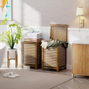 SMIBUY Großer Wäschekorb Aus Bambus Mit Deckel Zur Aufbewahrung Von Kleidung, Spielzeug Und Handtüchern (Nussbaum)