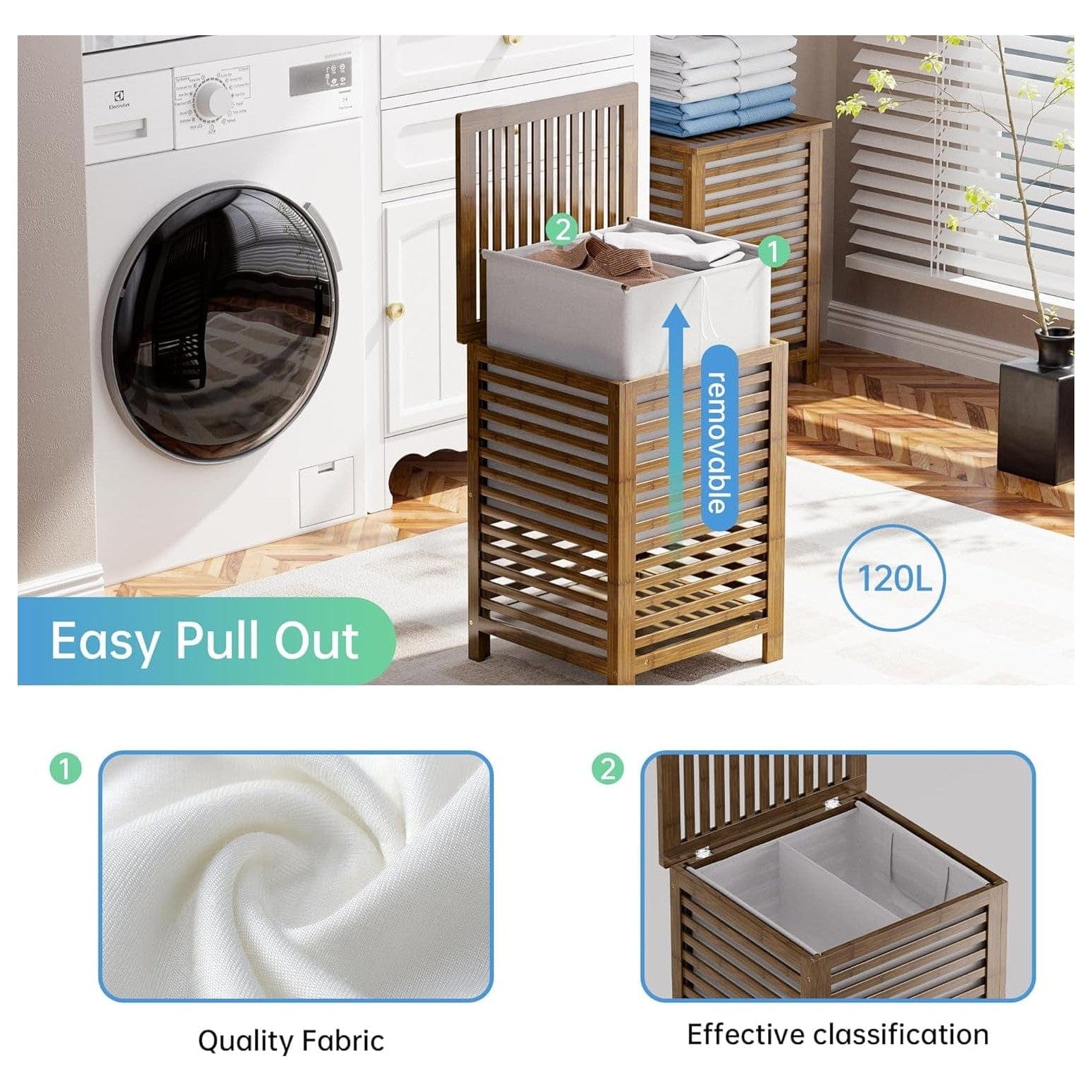 SMIBUY Großer Wäschekorb Aus Bambus Mit Deckel Zur Aufbewahrung Von Kleidung, Spielzeug Und Handtüchern (Nussbaum)