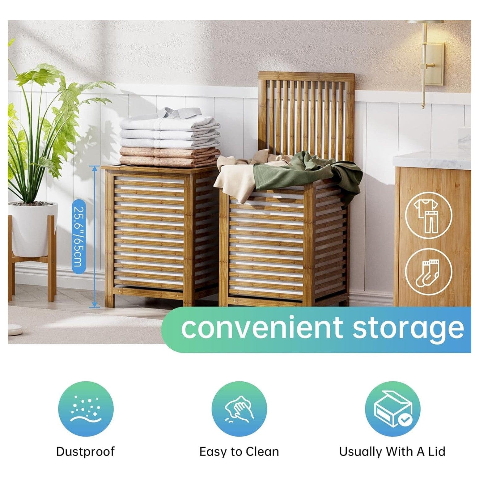 SMIBUY Großer Wäschekorb Aus Bambus Mit Deckel Zur Aufbewahrung Von Kleidung, Spielzeug Und Handtüchern (Nussbaum)