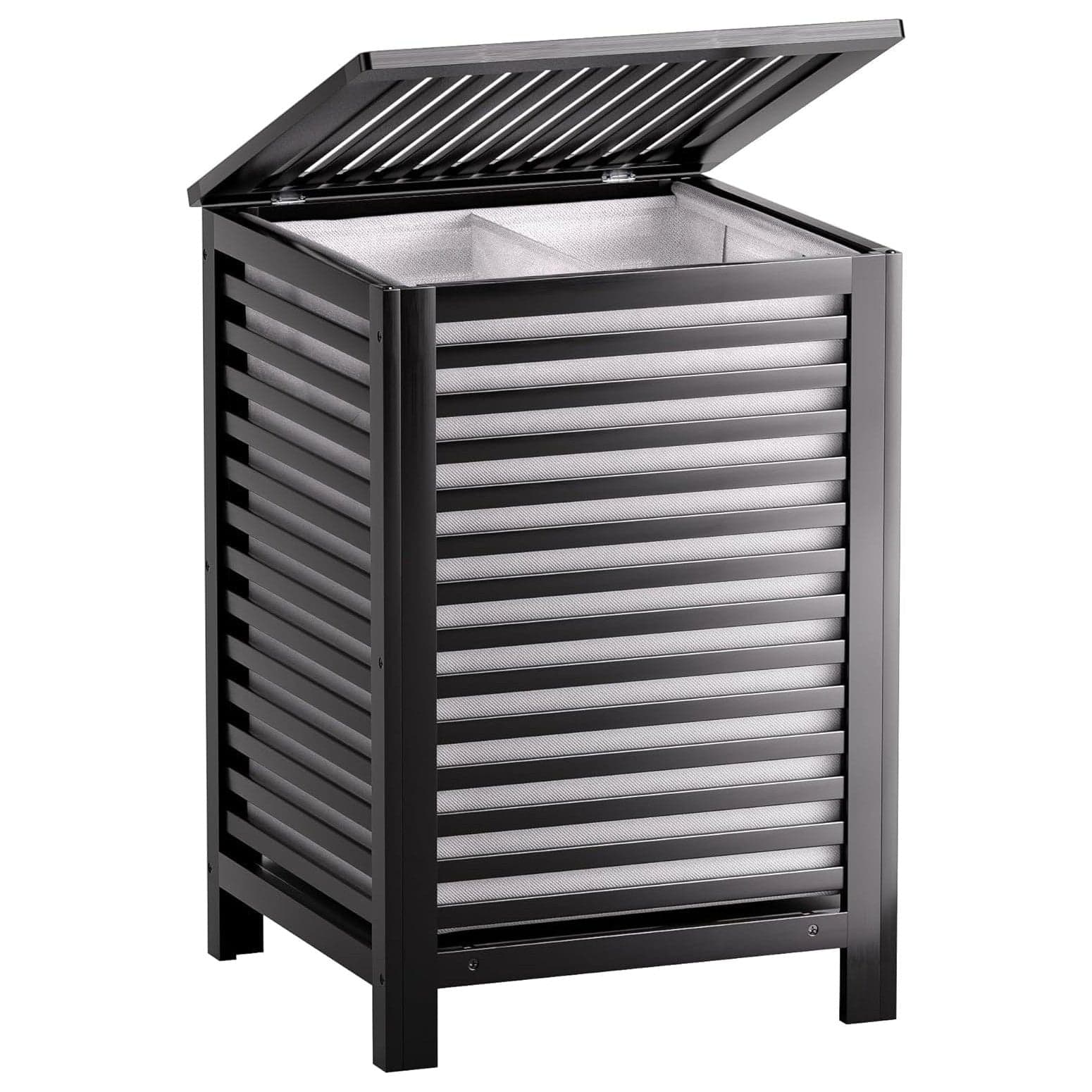 SMIBUY Großer Wäschekorb Aus Bambus Mit Deckel Zur Aufbewahrung Von Kleidung, Spielzeug Und Handtüchern (Nussbaum) Schwarz