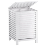 SMIBUY Großer Wäschekorb Aus Bambus Mit Deckel Zur Aufbewahrung Von Kleidung, Spielzeug Und Handtüchern (Nussbaum) Weiß