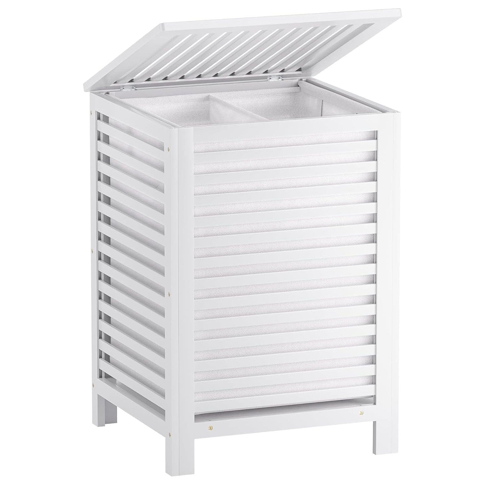 SMIBUY Großer Wäschekorb Aus Bambus Mit Deckel Zur Aufbewahrung Von Kleidung, Spielzeug Und Handtüchern (Nussbaum) Weiß