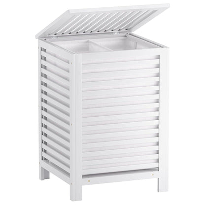 SMIBUY Großer Wäschekorb Aus Bambus Mit Deckel Zur Aufbewahrung Von Kleidung, Spielzeug Und Handtüchern (Nussbaum) Weiß