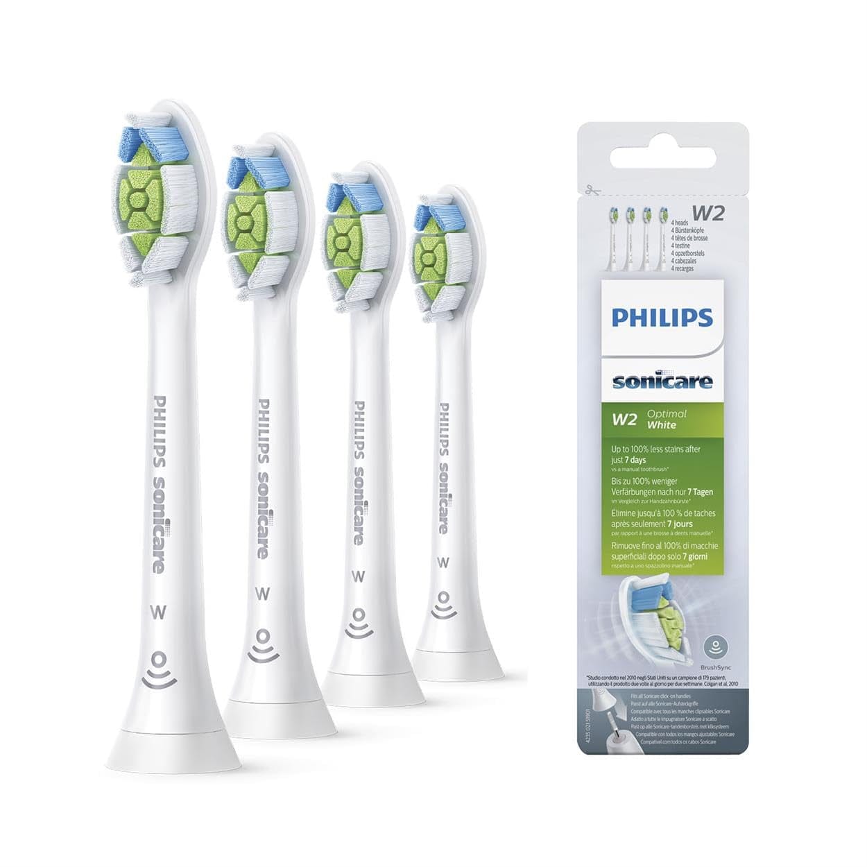 Sonicare Original W2 Optimal White Standard Bürstenköpfe Für Schallzahnbürsten – 8Er-Pack, in Weiß (Modell HX6068/12) Alt / 4 Stück (1Er Pack)