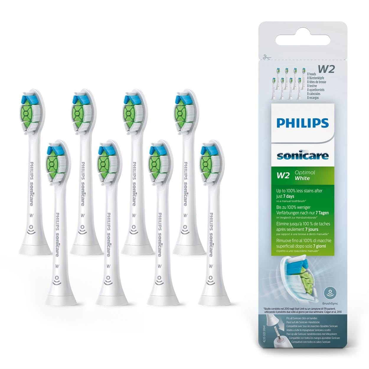Sonicare Original W2 Optimal White Standard Bürstenköpfe Für Schallzahnbürsten – 8Er-Pack, in Weiß (Modell HX6068/12) Alt / 8 Stück (1Er Pack)