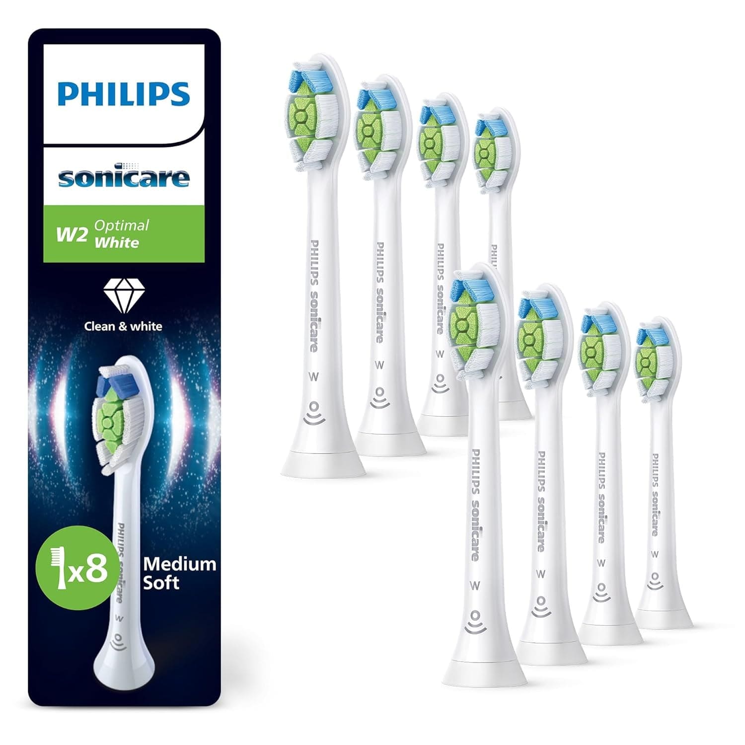 Sonicare Original W2 Optimal White Standard Bürstenköpfe Für Schallzahnbürsten – 8Er-Pack, in Weiß (Modell HX6068/12) Neu / 1 Stück (8Er Pack)
