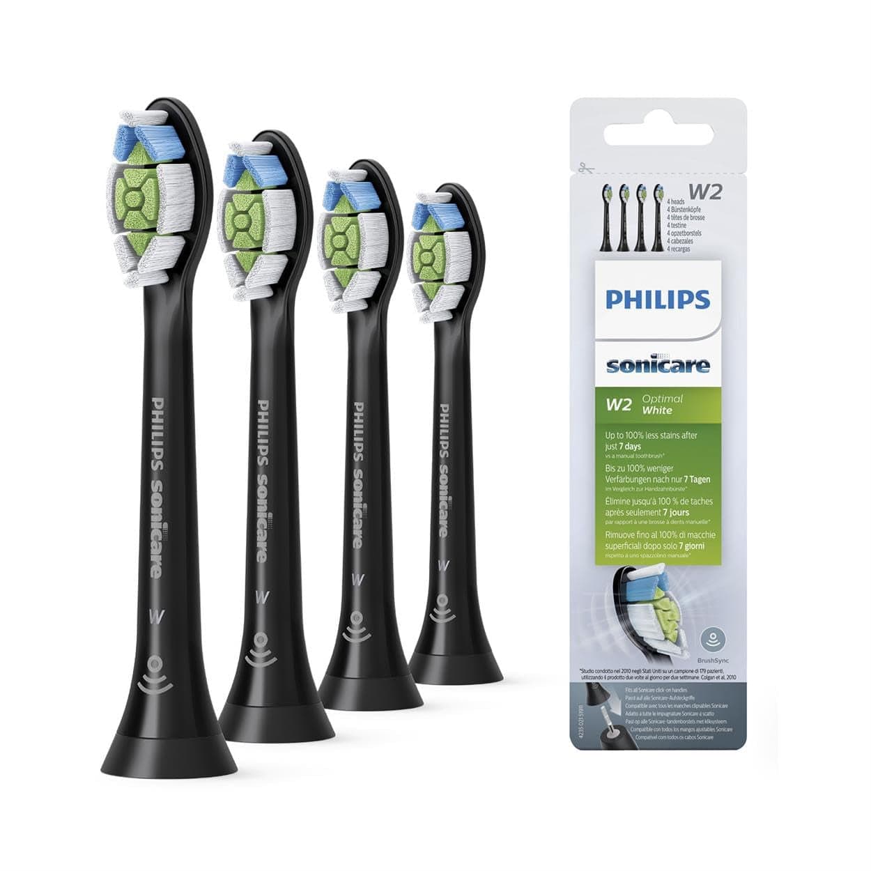Sonicare Original W2 Optimal White Standard Schallzahnbürstenköpfe - 8Er-Pack in Schwarz (Modell HX6068/13) Alt / 1 Stück (4Er Pack)