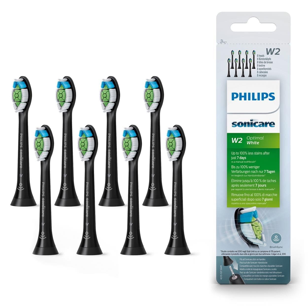 Sonicare Original W2 Optimal White Standard Schallzahnbürstenköpfe - 8Er-Pack in Schwarz (Modell HX6068/13) Alt / 1 Stück (8Er Pack)