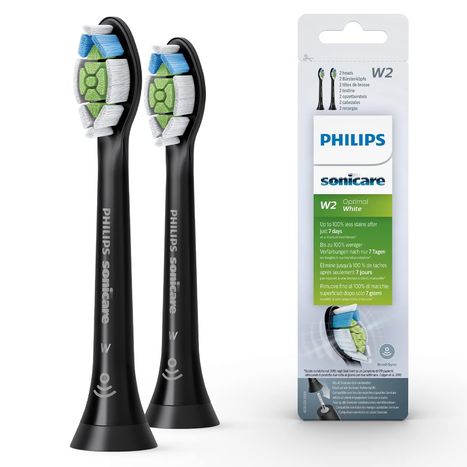 Sonicare Original W2 Optimal White Standard Schallzahnbürstenköpfe - 8Er-Pack in Schwarz (Modell HX6068/13) Alt / 2 Stück (1Er Pack)
