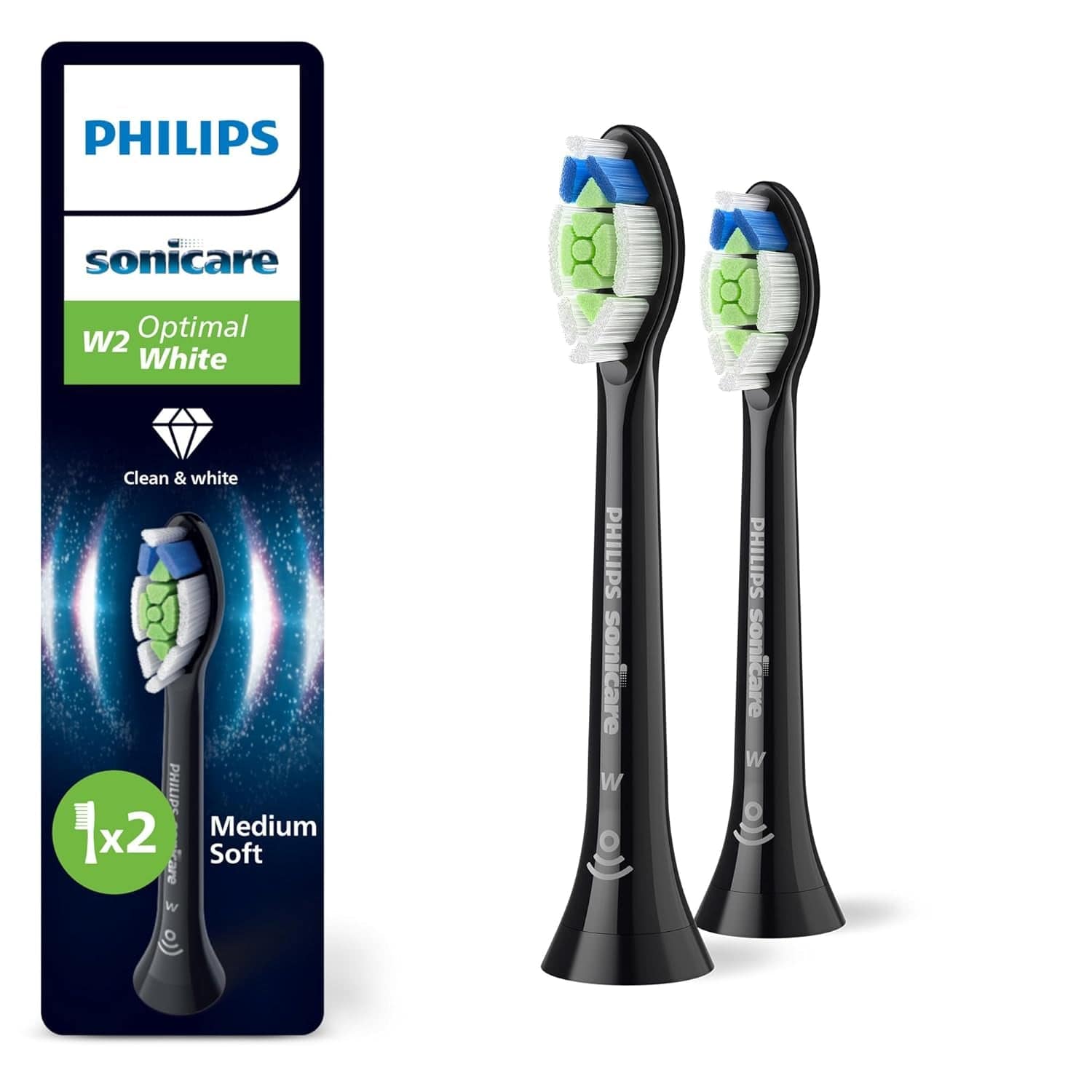 Sonicare Original W2 Optimal White Standard Schallzahnbürstenköpfe - 8Er-Pack in Schwarz (Modell HX6068/13) Neu / 1 Stück (2Er Pack)