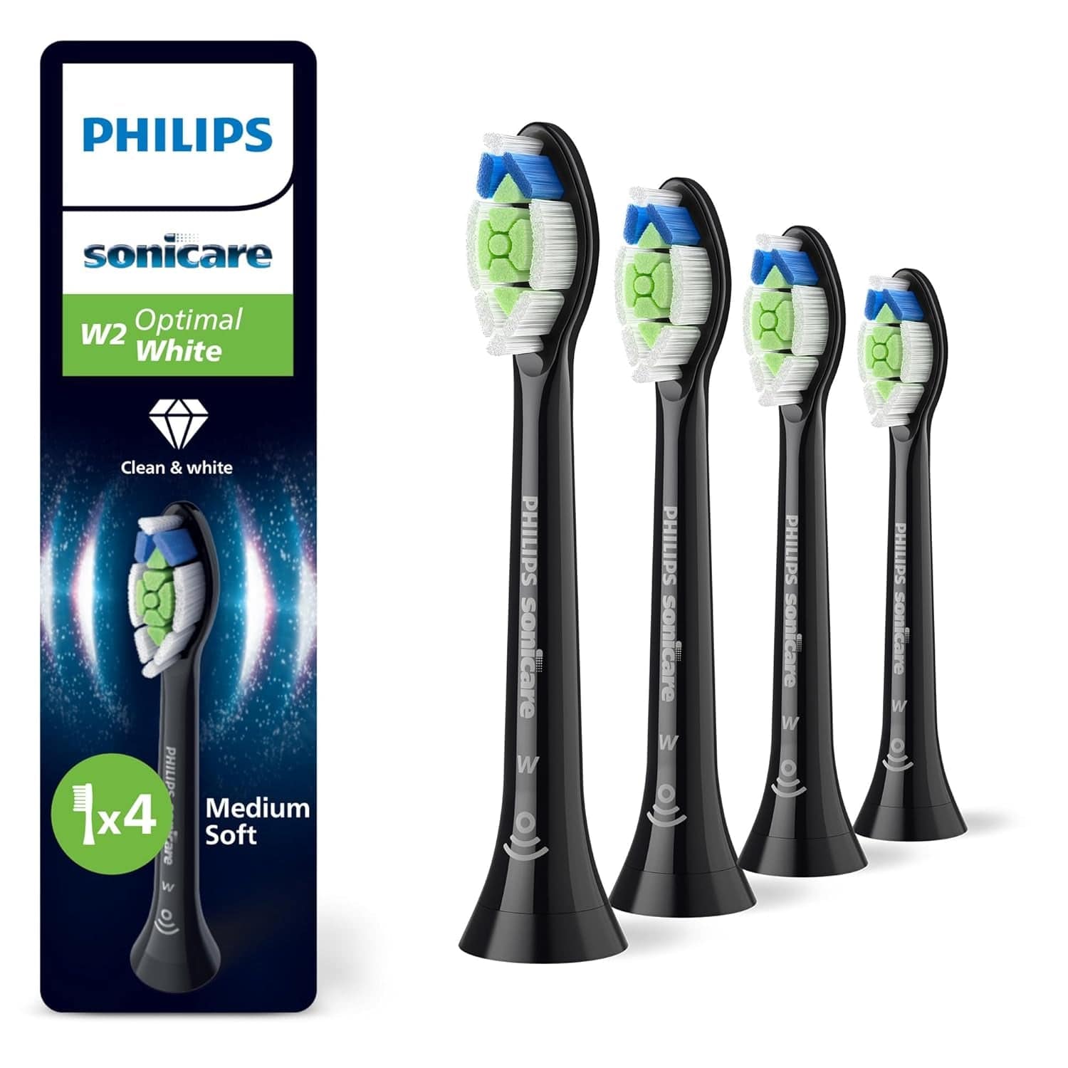 Sonicare Original W2 Optimal White Standard Schallzahnbürstenköpfe - 8Er-Pack in Schwarz (Modell HX6068/13) Neu / 1 Stück (4Er Pack)