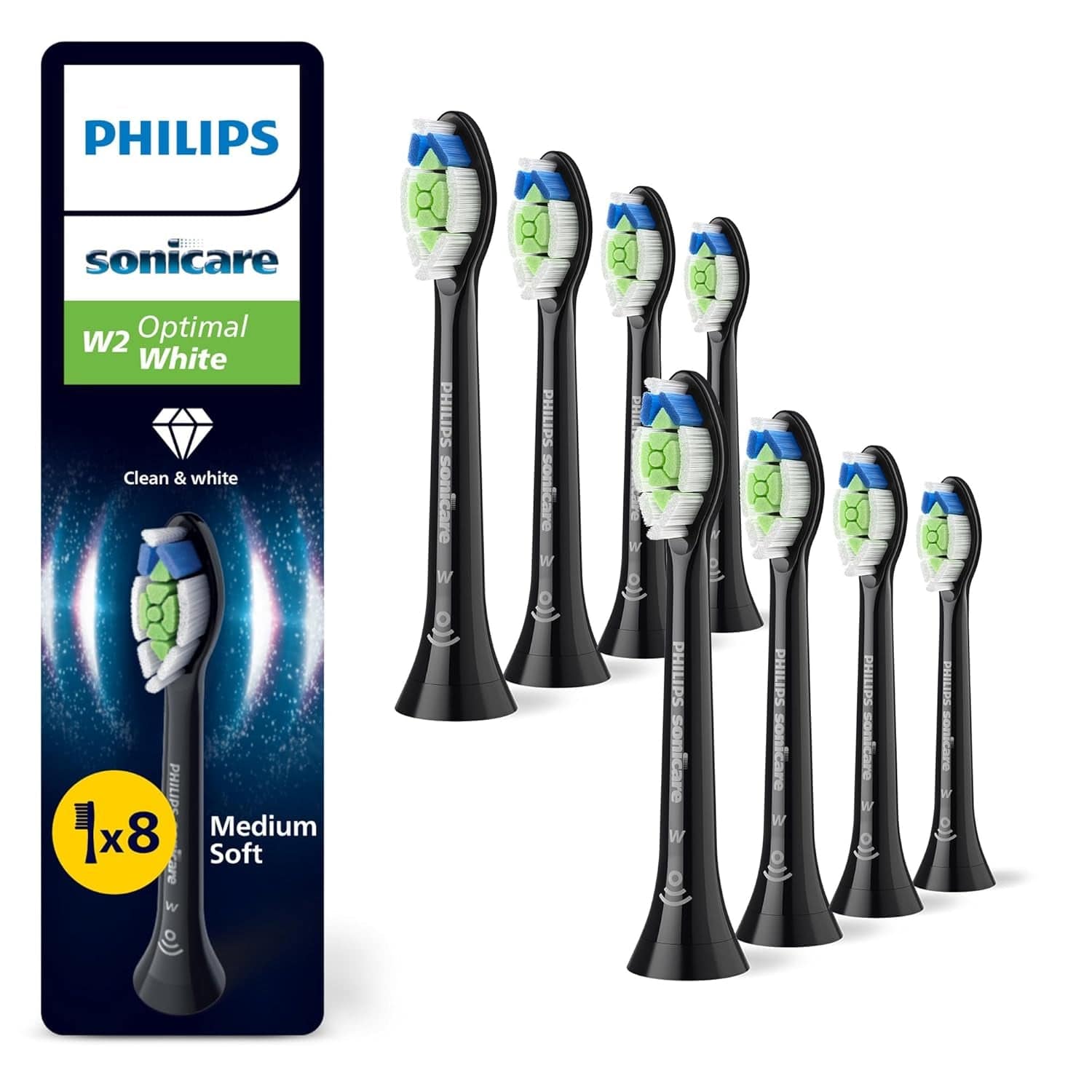 Sonicare Original W2 Optimal White Standard Schallzahnbürstenköpfe - 8Er-Pack in Schwarz (Modell HX6068/13) Neu / 1 Stück (8Er Pack)