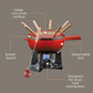 Spring Gusseisen Fondue Set Rot | Ø 20 Cm | Mit 8 Fonduegabeln Und Spritzschutz | Für Käsefondue, Fleischfondue | Rechaud Brenner
