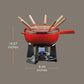 Spring Gusseisen Fondue Set Rot | Ø 20 Cm | Mit 8 Fonduegabeln Und Spritzschutz | Für Käsefondue, Fleischfondue | Rechaud Brenner