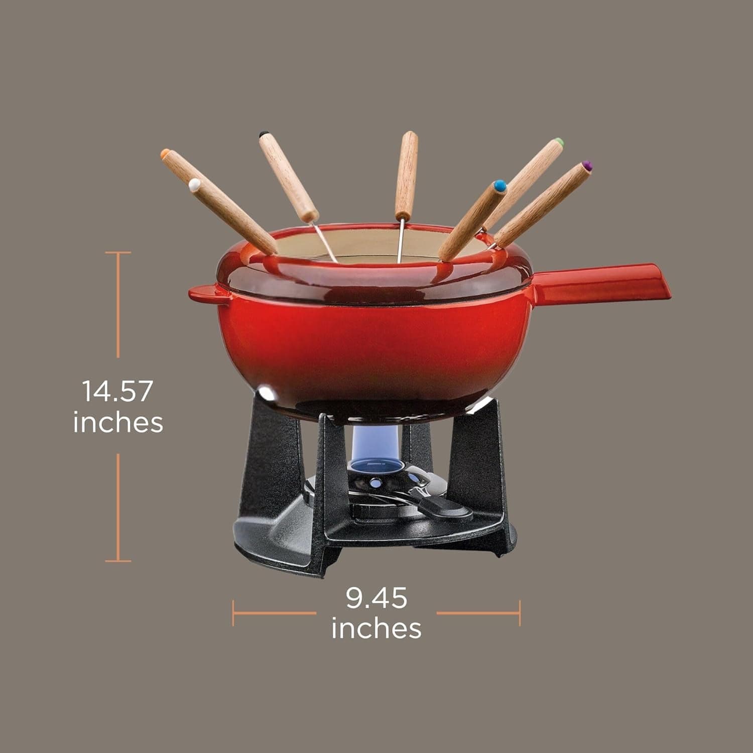 Spring Gusseisen Fondue Set Rot | Ø 20 Cm | Mit 8 Fonduegabeln Und Spritzschutz | Für Käsefondue, Fleischfondue | Rechaud Brenner