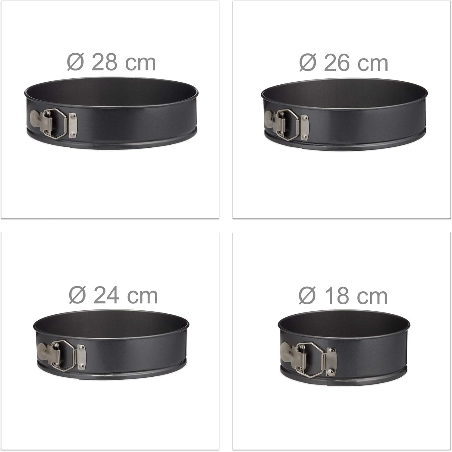 Springform 4er-Set, Rund, Ø 18/24/26/28 Cm,, Antihaft, 250° Hitzebeständig, Stahl, Standard Single