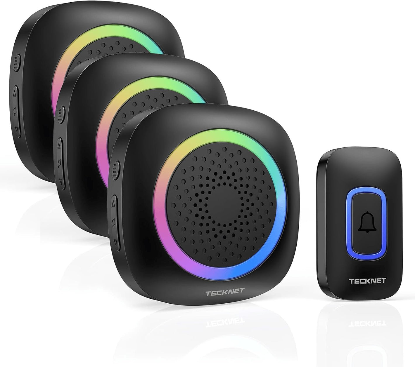 TECKNET Funkklingel, Kabellose Türklingel Mit RGB Licht, IP66 Wasserdicht Außen Funkklingel Batteriebetrieben, 400M Reichweite, 60 Melodien, Funk Klingel Haustür Kit Mit 4,5 Jahre Lebensdauer Schwarz