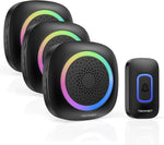 TECKNET Funkklingel, Kabellose Türklingel Mit RGB Licht, IP66 Wasserdicht Außen Funkklingel Batteriebetrieben, 400M Reichweite, 60 Melodien, Funk Klingel Haustür Kit Mit 4,5 Jahre Lebensdauer Schwarz