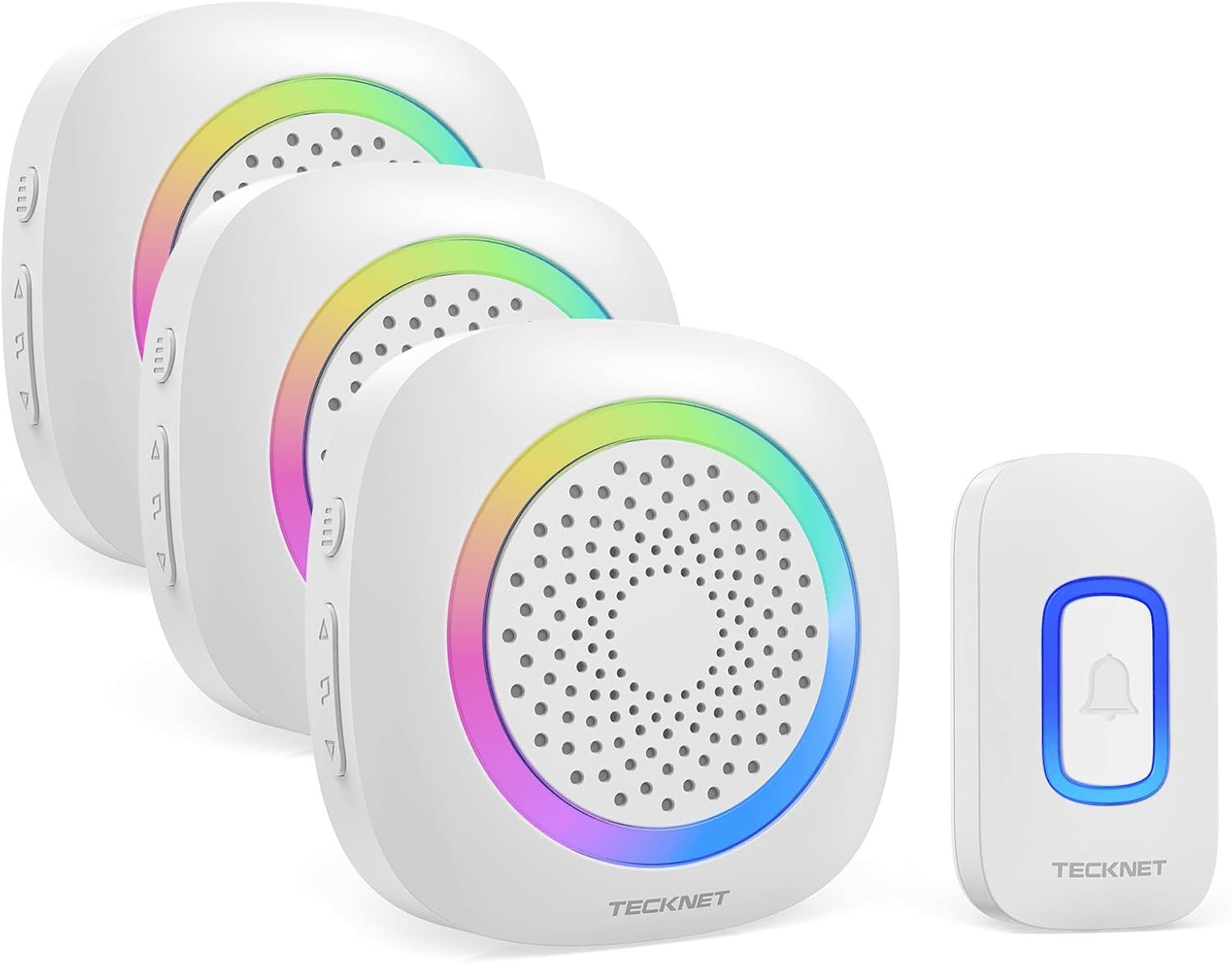 TECKNET Funkklingel, Kabellose Türklingel Mit RGB Licht, IP66 Wasserdicht Außen Funkklingel Batteriebetrieben, 400M Reichweite, 60 Melodien, Funk Klingel Haustür Kit Mit 4,5 Jahre Lebensdauer Weiß