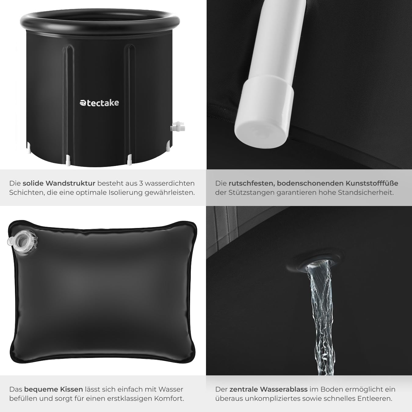 Tectake® Eisbadewanne Mit Abdeckung, Eisbaden Tonne, Badewanne Für Eisbad, Eistonne, Aufblasbare Badetonne Wassertonne, Faltbare Badewanne Erwachsene Für Kältetherapie & Sportler - Ø 75 X 75 Cm