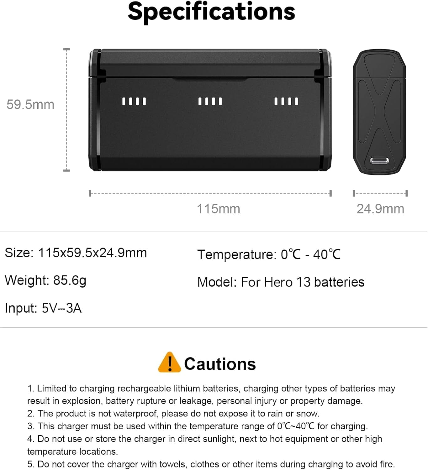 TELESIN Enduro Batterieladegerät Mit Smart-Stromanzeige Und Seitlichem Ladeanschluss Für Gopro Hero 13 Go Pro Ladezubehör Taschenformat Tragbar