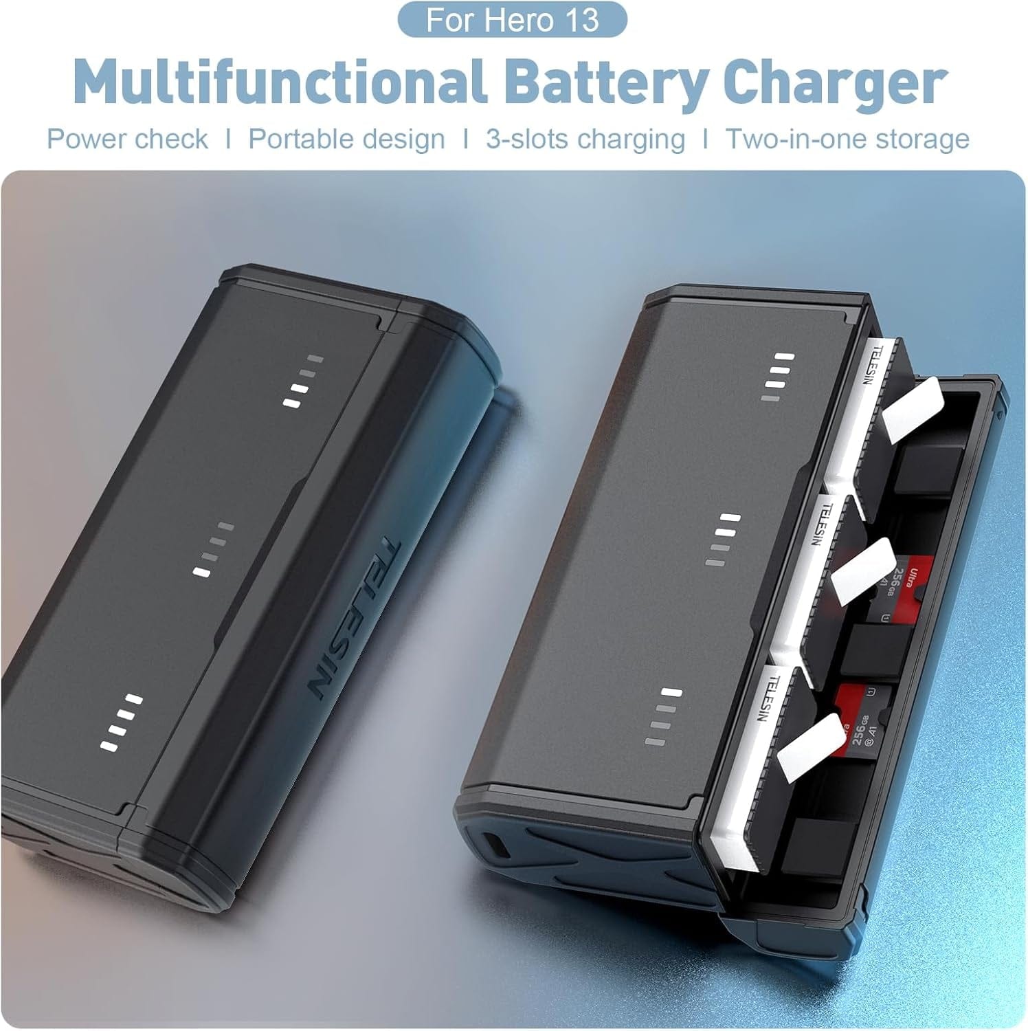 TELESIN Enduro Batterieladegerät Mit Smart-Stromanzeige Und Seitlichem Ladeanschluss Für Gopro Hero 13 Go Pro Ladezubehör Taschenformat Tragbar