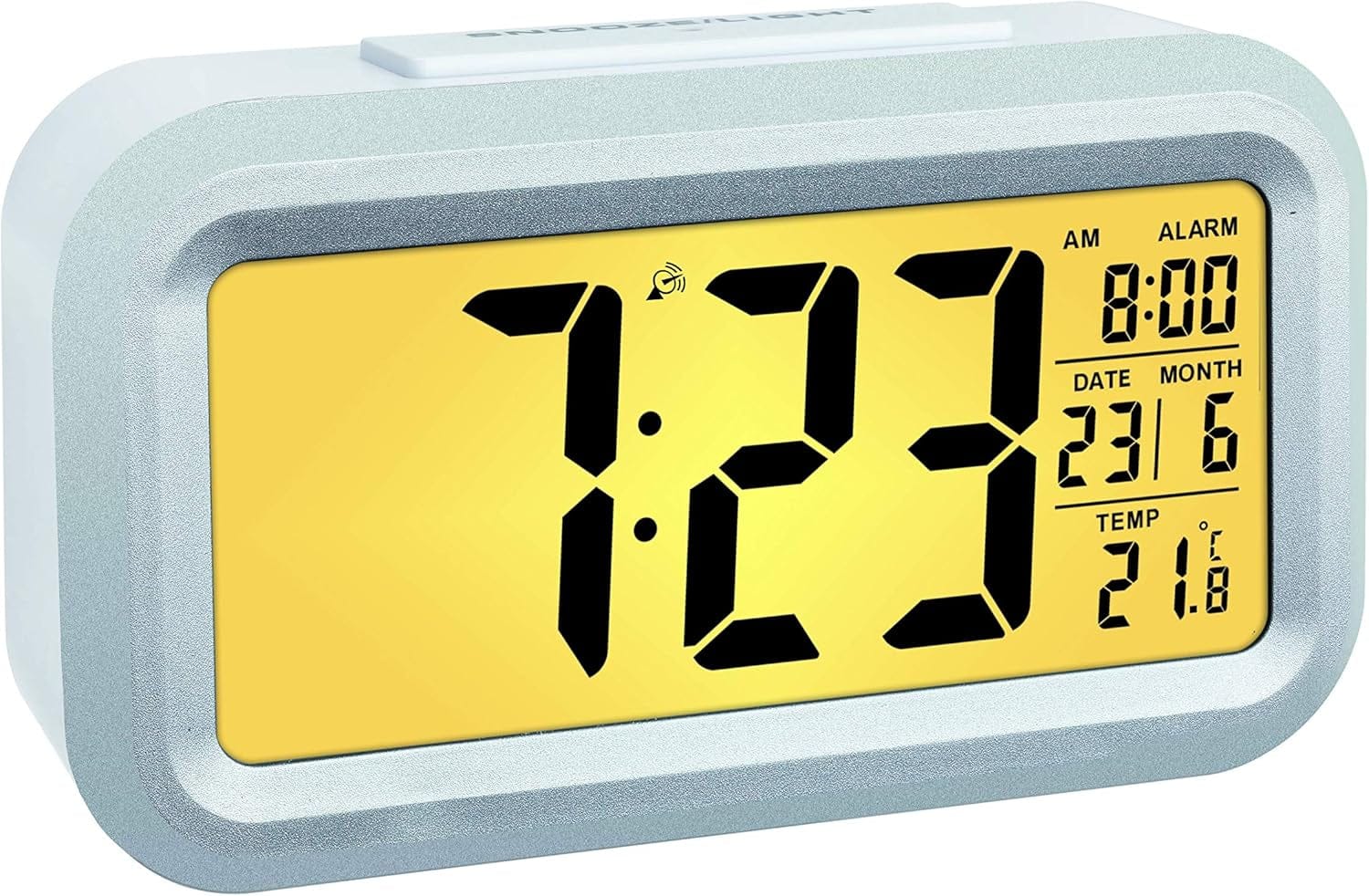 TFA Dostmann LUMIO plus Digitaler Funk-Wecker Mit Temperatur, 60.2553.02, Automatische Nachtbeleuchtung Einstellbar, Lcd-Display, Datum Inkl Funkuhr, Weiß/Silber Weiß/Silber