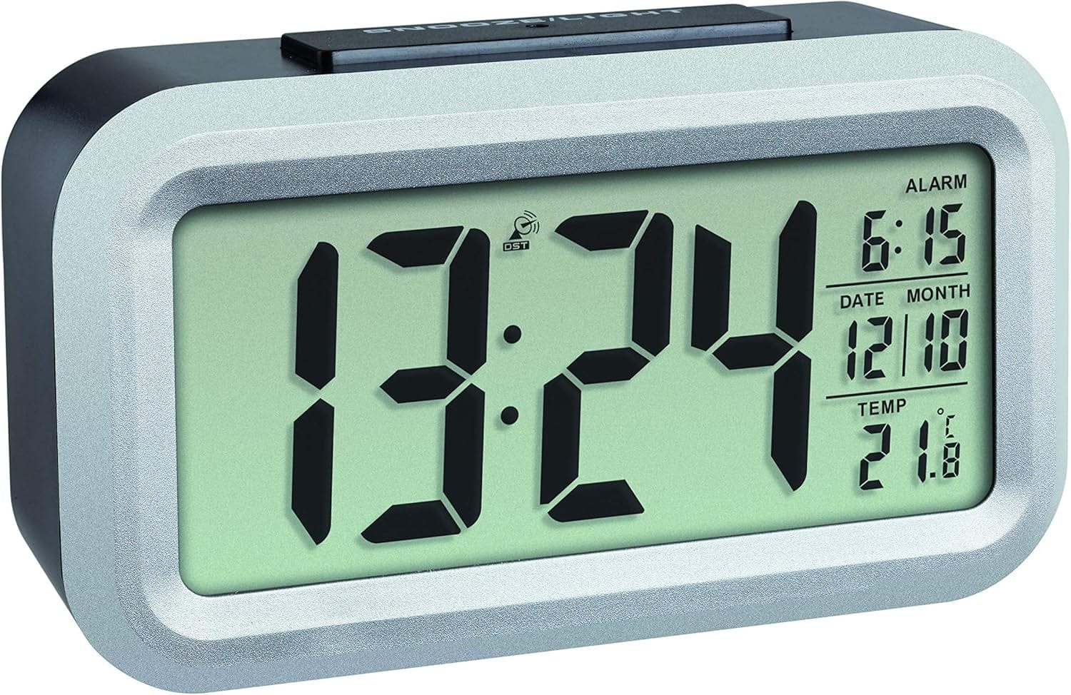 TFA Dostmann LUMIO plus Digitaler Funk-Wecker Mit Temperatur, 60.2553.02, Automatische Nachtbeleuchtung Einstellbar, Lcd-Display, Datum Inkl Funkuhr, Weiß/Silber Weiß/Silber