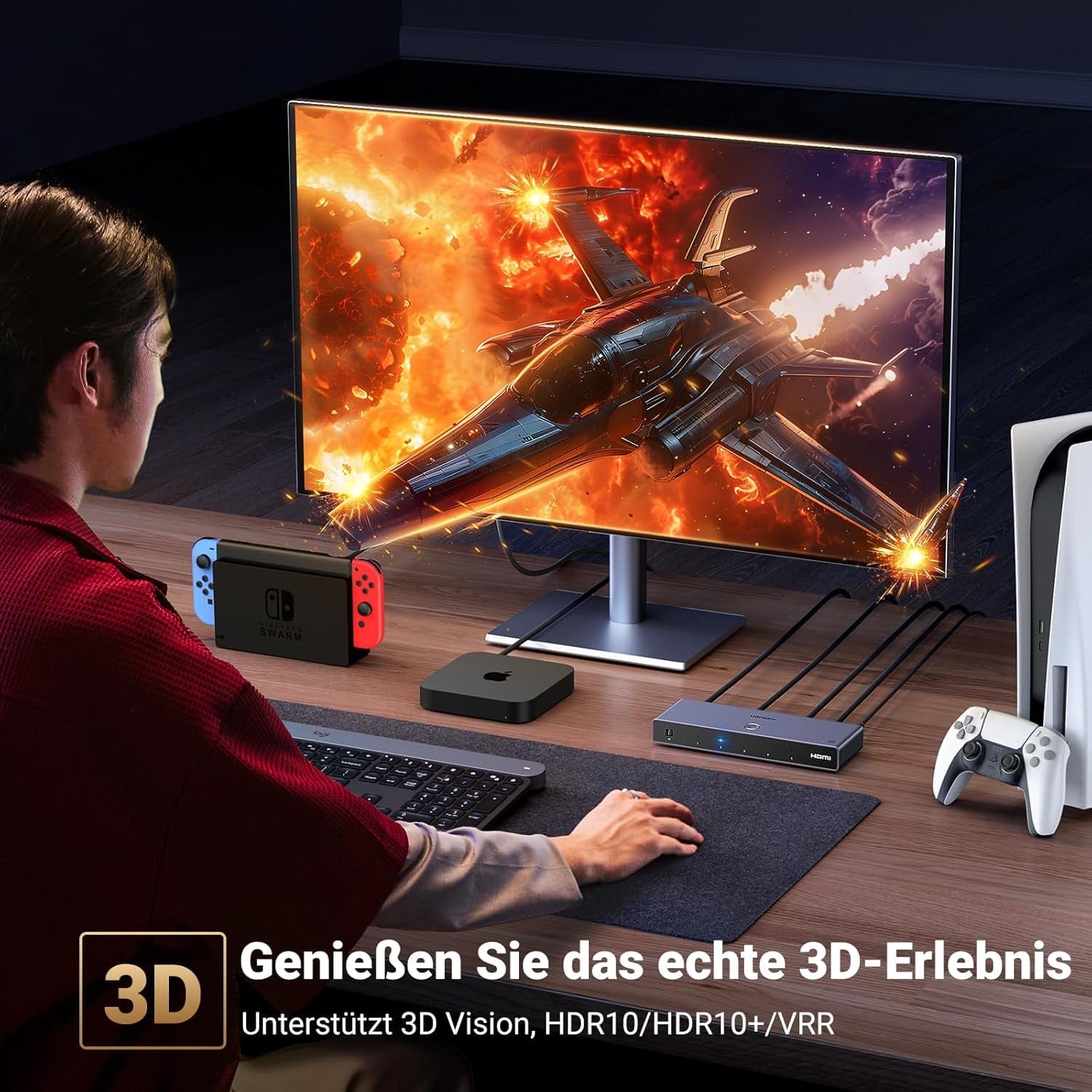 UGREEN 8K@60Hz HDMI Switch 5 in 1 Out Aluminium Unterstützung 4K@240Hz HDR10+ HDCP 2.3 CEC HDMI 2.1 Switch Splitter Mit Stromadapter Kompatibel Mit PS5/4 Xbox Switch