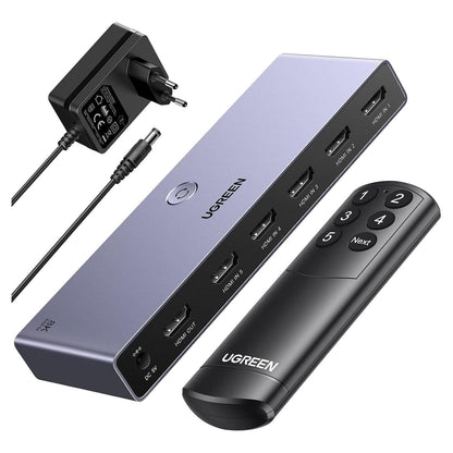 UGREEN 8K@60Hz HDMI Switch 5 in 1 Out Aluminium Unterstützung 4K@240Hz HDR10+ HDCP 2.3 CEC HDMI 2.1 Switch Splitter Mit Stromadapter Kompatibel Mit PS5/4 Xbox Switch
