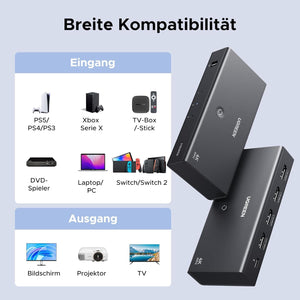 UGREEN HDMI Switch 3 in 1 Out 4K@60Hz, HDMI Splitter Mit Fernbedienung Unterstützt HDR10+ CEC HDCP2.2 Kompatibel Mit Switch PS5/4/3 Xbox Blu Ray Player