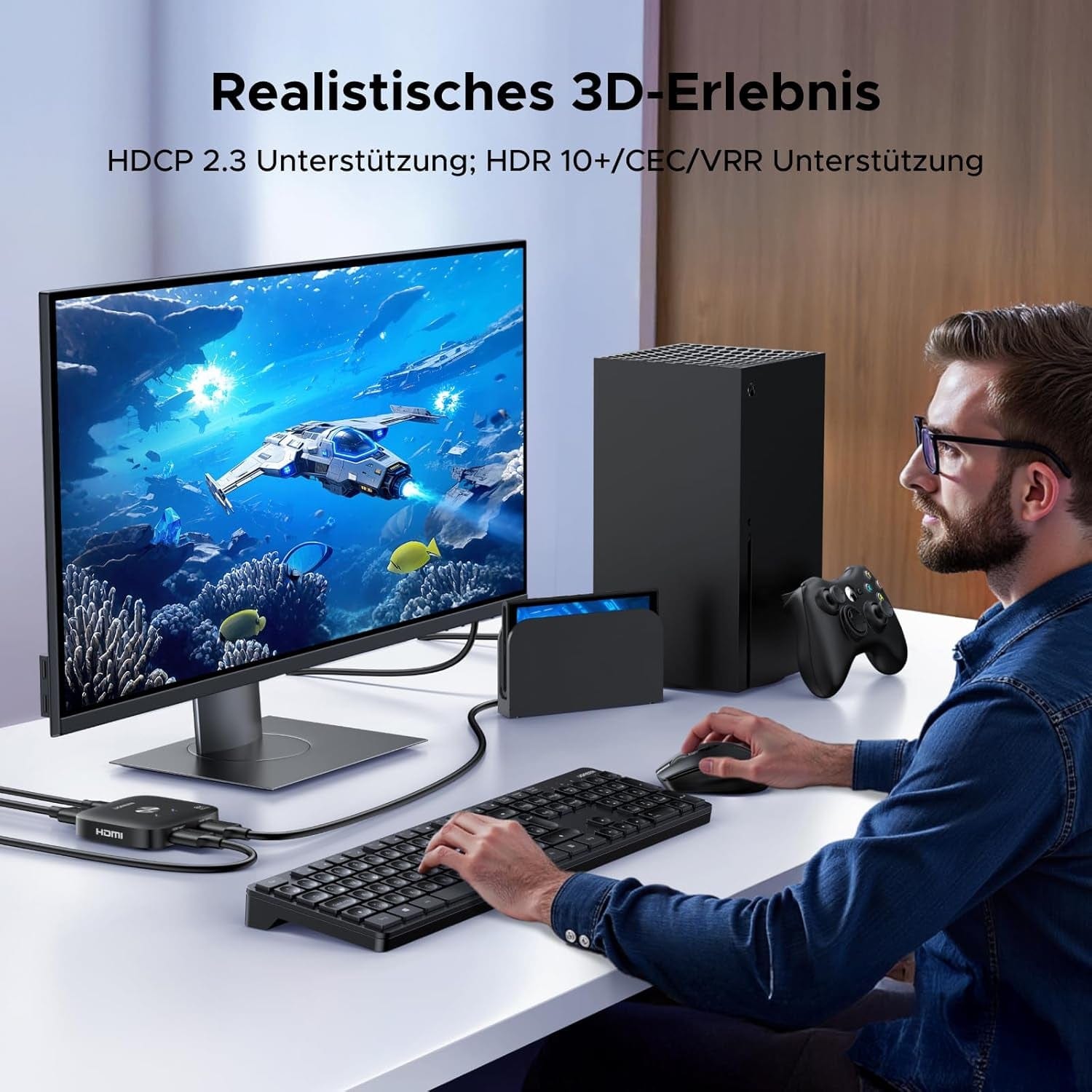 UGREEN HDMI Switch 8K60Hz 2 in 1 Out HDMI 2.1 Switcher 4K240Hz/4K120Hz Umschalter Für Switch1/2, PC, Laptop, PS5, Xbox, HDTV, Monitor Usw.