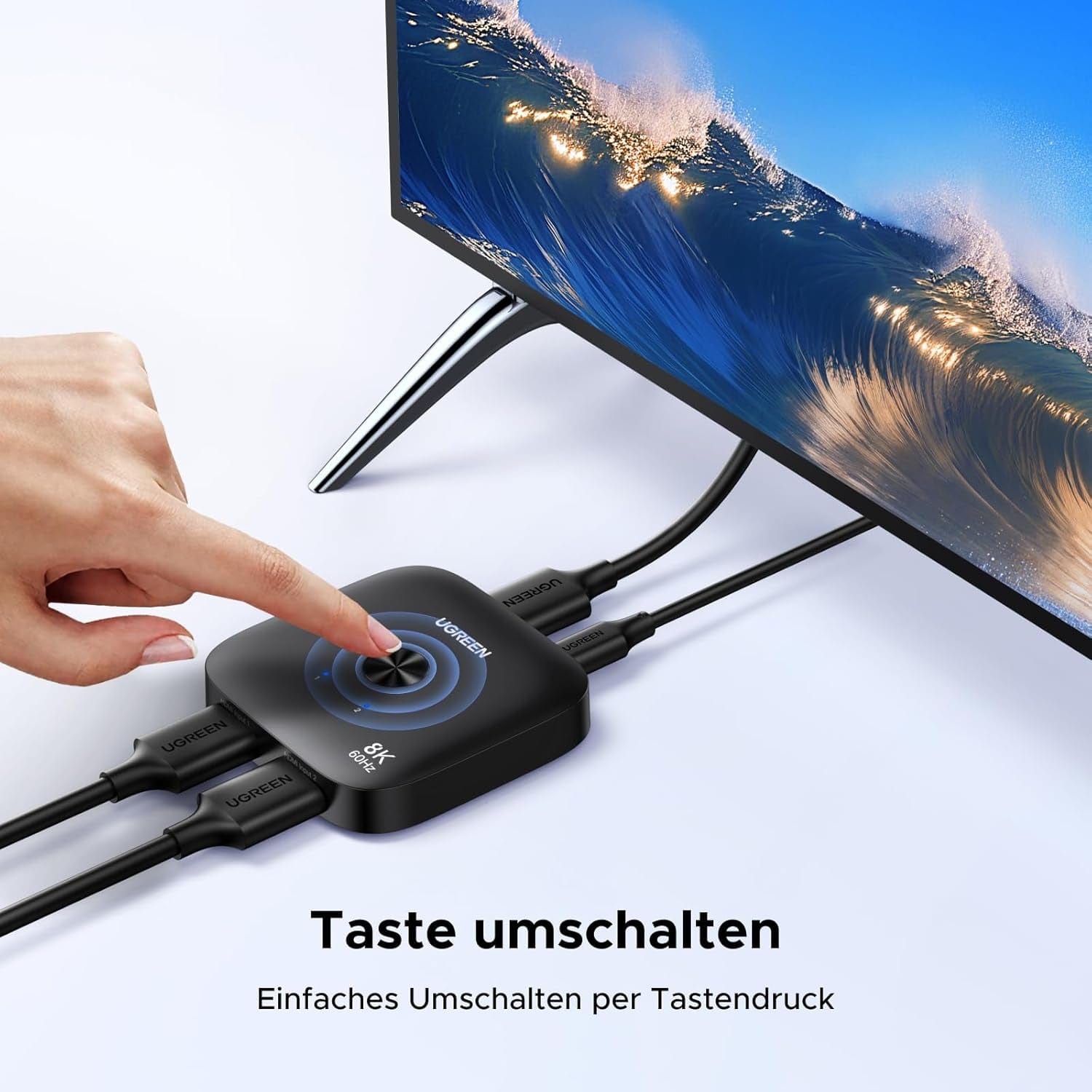 UGREEN HDMI Switch 8K60Hz 2 in 1 Out HDMI 2.1 Switcher 4K240Hz/4K120Hz Umschalter Für Switch1/2, PC, Laptop, PS5, Xbox, HDTV, Monitor Usw.