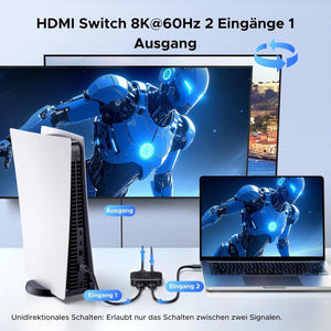 UGREEN HDMI Switch 8K60Hz 2 in 1 Out HDMI 2.1 Switcher 4K240Hz/4K120Hz Umschalter Für Switch1/2, PC, Laptop, PS5, Xbox, HDTV, Monitor Usw.
