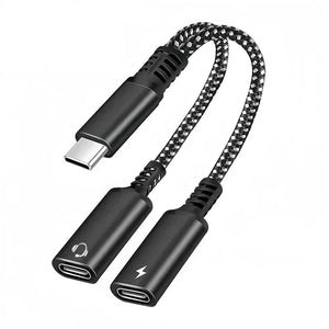 USB-C Splitter – Dual USB-C Headphone and Charging Adapter Black