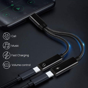 USB-C Splitter – Dual USB-C Headphone and Charging Adapter Black